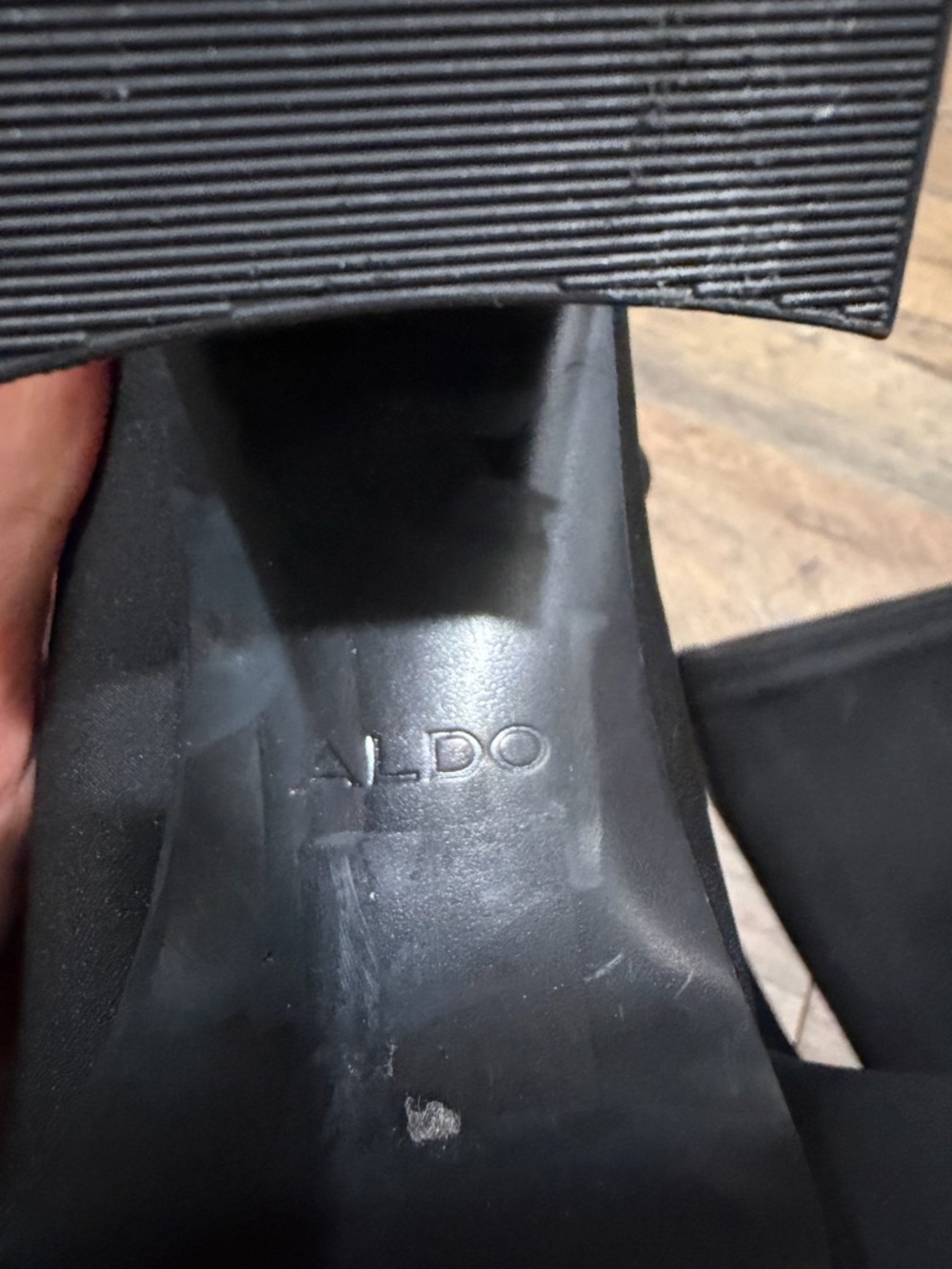 Aldo Black Over-the-Knee Stretch Sock Boots with Gloss Block Heel - Picture 5 of 5